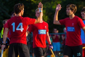 Adam Froese and Iain Smythe celebrate a goal in the first-game of the 2016 Summer Games Sendoff presented by London Drugs. Photo: Blair Shier. Men's National Team. July 6, 2016.